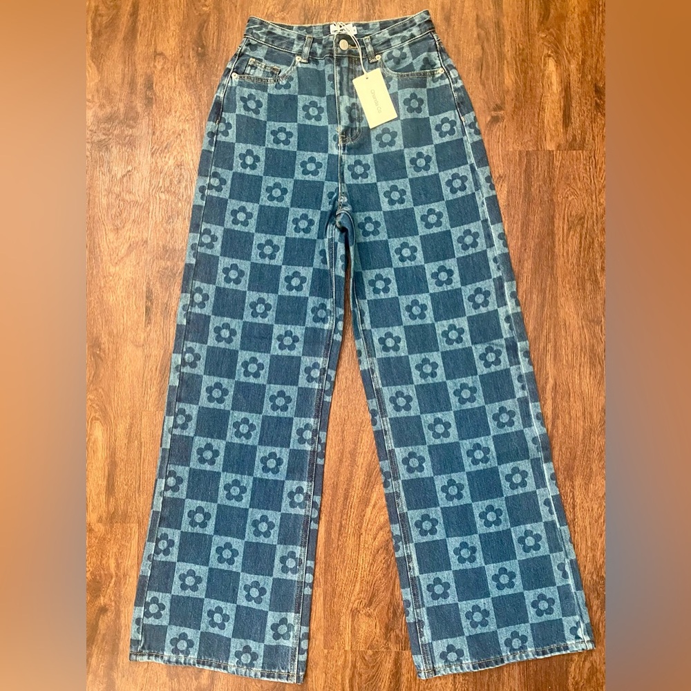 Retro checkered loose fit wide leg jeans!! - Picture 9 of 10